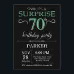Surprise 70th Birthday Black and Green Glitter Invitation<br><div class="desc">Surprise 70th Birthday Invitation with Black and Green Glitter Background. Chalkboard. Adult Birthday. Men or Women Bday Invite. Any age. For further customisation,  please click the "Customise it" button and use our design tool to modify this template.</div>