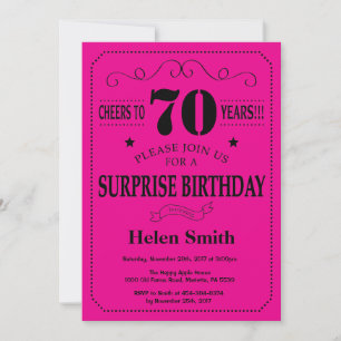 Surprise 70th Birthday Black and Hot Pink Invitation