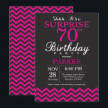 Surprise 70th Birthday Black and Hot Pink Invitation<br><div class="desc">Surprise 70th Birthday Invitation with Black and Hot Pink Chevron. Chalkboard. Adult Birthday. Man or Women Bday Invite. For further customisation,  please click the "Customise it" button and use our design tool to modify this template.</div>