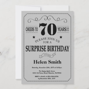 Surprise 70th Birthday Black and Silver Grey Invitation