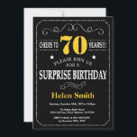 Surprise 70th Birthday Black and Yellow Chalkboard Invitation<br><div class="desc">Surprise 70th Birthday Invitation Black and Yellow Typography. Chalkboard. Black and White Background. Adult Birthday. Male Men or Women Birthday. Kids Boy or Girl Lady Teen Teenage Bday Invite. 13th 15th 16th 18th 20th 21st 30th 40th 50th 60th 70th 80th 90th 100th. Any Age. For further customisation, please click the...</div>