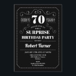 Surprise 70th Birthday - Black White Invitation<br><div class="desc">Surprise 70th Birthday Invitation. 
Elegant retro chalkboard black and white design. Cheers to 70 years! Can be customized to show any age.</div>