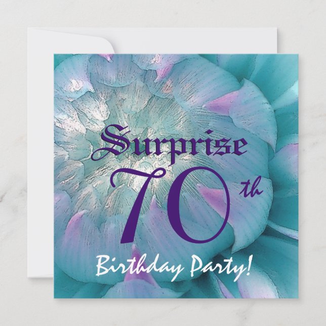 SURPRISE 70th Birthday Blue and Purple Dahlia W077 Invitation (Front)
