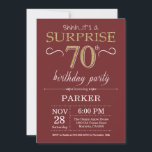 Surprise 70th Birthday Burgundy and Gold Glitter Invitation<br><div class="desc">Surprise 70th Birthday Invitation with Burgundy and Gold Glitter Background. Chalkboard. Adult Birthday. Men or Women Bday Invite. Any age. For further customisation,  please click the "Customise it" button and use our design tool to modify this template.</div>