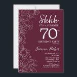 Surprise 70th Birthday Burgundy Floral Invitation<br><div class="desc">Burgundy maroon and white surprise 70th birthday invitation. Elegant feminine marsala wine design features botanical accents and typography script font. Elegant floral invite card perfect for a stylish female surprise bday celebration. Printed Zazzle invitations or instant download digital printable template.</div>