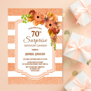 Surprise 70th Birthday Dinner Apricot Floral Party Invitation