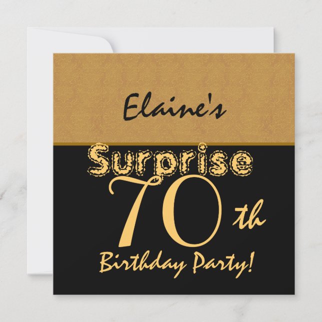 SURPRISE 70th Birthday Gold and Black V005 Invitation (Front)