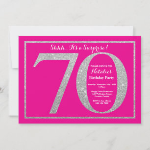 Surprise 70th Birthday Hot Pink and Silver Glitter Invitation