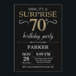 Surprise 70th Birthday Invitation Black and Gold<br><div class="desc">Surprise 70th Birthday Invitation with Black and Gold Glitter Background. Chalkboard. Adult Birthday. Men or Women Bday Invite. Any age. For further customisation,  please click the "Customise it" button and use our design tool to modify this template.</div>