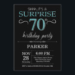 Surprise 70th Birthday Invitation Black and Teal<br><div class="desc">Surprise 70th Birthday Invitation with Black and Teal Glitter Background. Chalkboard. Adult Birthday. Men or Women Bday Invite. Any age. For further customisation,  please click the "Customise it" button and use our design tool to modify this template.</div>