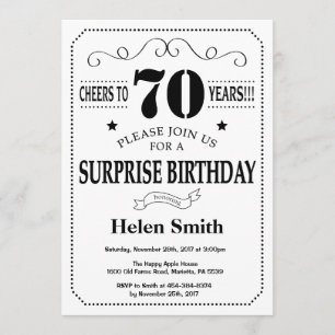 Surprise 70th Birthday Invitation Black and White