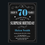 Surprise 70th Birthday Invitation Blue and Black<br><div class="desc">Surprise 70th Birthday Invitation Blue and Black Typography. Chalkboard. Black and White Background. Adult Birthday. Male Men or Women Birthday. Kids Boy or Girl Lady Teen Teenage Bday Invite. 13th 15th 16th 18th 20th 21st 30th 40th 50th 60th 70th 80th 90th 100th. Any Age. For further customisation, please click the...</div>