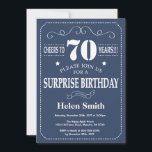 Surprise 70th Birthday Invitation Blue and White<br><div class="desc">Surprise 70th Birthday Invitation Blue and White Typography. Blue Background. Adult Birthday. Male Men or Women Birthday. Kids Boy or Girl Lady Teen Teenage Bday Invite. 13th 15th 16th 18th 20th 21st 30th 40th 50th 60th 70th 80th 90th 100th. Any Age. For further customisation, please click the "Customise it" button...</div>