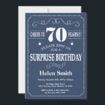 Surprise 70th Birthday Invitation Blue and White<br><div class="desc">Surprise 70th Birthday Invitation Blue and White Typography. Blue Background. Adult Birthday. Male Men or Women Birthday. Kids Boy or Girl Lady Teen Teenage Bday Invite. 13th 15th 16th 18th 20th 21st 30th 40th 50th 60th 70th 80th 90th 100th. Any Age. For further customisation, please click the "Customise it" button...</div>