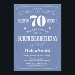 Surprise 70th Birthday Invitation Blue and White<br><div class="desc">Surprise 70th Birthday Invitation Blue and White Typography. Blue Background. Adult Birthday. Male Men or Women Birthday. Kids Boy or Girl Lady Teen Teenage Bday Invite. 13th 15th 16th 18th 20th 21st 30th 40th 50th 60th 70th 80th 90th 100th. Any Age. For further customisation, please click the "Customise it" button...</div>