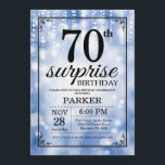 Surprise 70th Birthday Invitation Blue Glitter<br><div class="desc">Surprise 70th Birthday Invitation with Blue String Lights with Blue Glitter Background. Blue Birthday. Adult Birthday. Men or Women Bday Invite. 13th 15th 16th 18th 20th 21st 30th 40th 50th 60th 70th 80th 90th 100th, Any age. For further customisation, please click the "Customise it" button and use our design tool...</div>