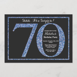 Surprise 70th Birthday Invitation Blue Glitter