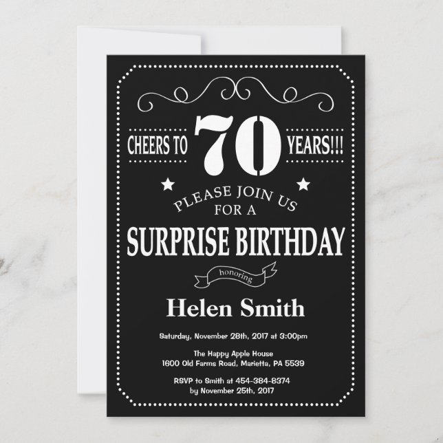 Surprise 70th Birthday Invitation Chalkboard (Front)