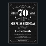 Surprise 70th Birthday Invitation Chalkboard<br><div class="desc">Surprise 70th Birthday Invitation Chalkboard. Black and White Background. Adult Birthday. Male Men or Women Birthday. Kids Boy or Girl Lady Teen Teenage Bday Invite. 13th 15th 16th 18th 20th 21st 30th 40th 50th 60th 70th 80th 90th 100th. Any Age. For further customisation, please click the "Customise it" button and...</div>
