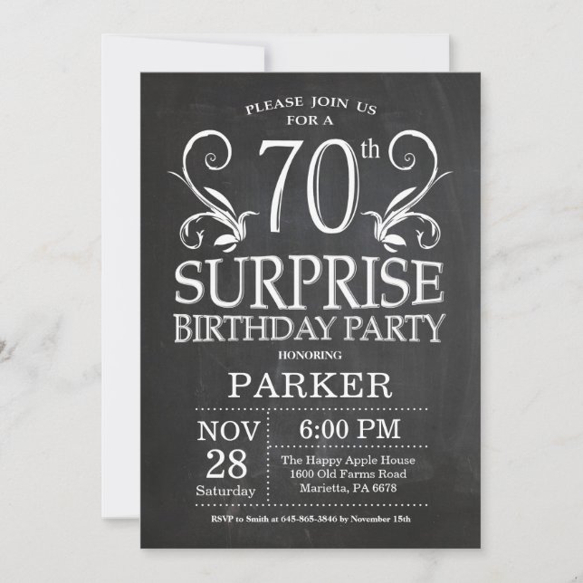 Surprise 70th Birthday Invitation Chalkboard (Front)