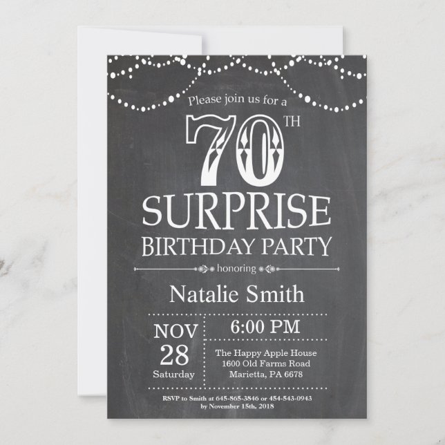 Surprise 70th Birthday Invitation Chalkboard (Front)