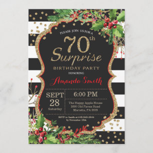Surprise 70th Birthday Invitation Christmas Gold
