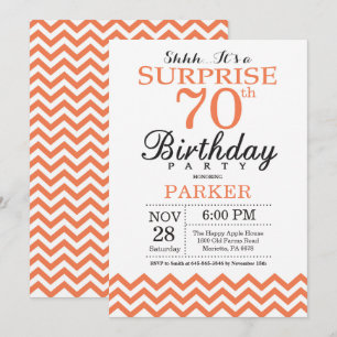 Surprise 70th Birthday Invitation Coral Chevron