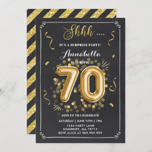 Surprise 70th Birthday Invitation Gold Chalkboard