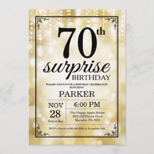 Surprise 70th Birthday Invitation Gold Glitter