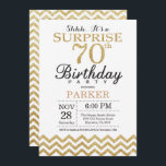 Surprise 70th Birthday Invitation Gold Glitter<br><div class="desc">Surprise 70th Birthday Invitation with Gold Glitter Chevron. Black and Gold Glitter. Adult Birthday. Man or Women Bday Invite. For further customisation,  please click the "Customise it" button and use our design tool to modify this template.</div>