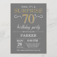Surprise 70th Birthday Invitation Grey and Gold