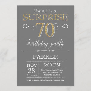 Surprise 70th Birthday Invitation Grey and Gold