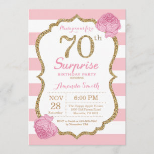 Surprise 70th Birthday Invitation Pink and Gold