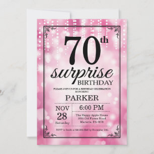Surprise 70th Birthday Invitation Pink Glitter