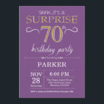 Surprise 70th Birthday Invitation Purple and Gold<br><div class="desc">Surprise 70th Birthday Invitation with Purple and Gold Glitter Background. Chalkboard. Adult Birthday. Men or Women Bday Invite. Any age. For further customisation,  please click the "Customise it" button and use our design tool to modify this template.</div>