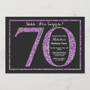 Surprise 70th Birthday Invitation Purple Glitter