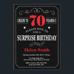 Surprise 70th Birthday Invitation Red and Black<br><div class="desc">Surprise 70th Birthday Invitation Red and Black Typography. Chalkboard. Black and White Background. Adult Birthday. Male Men or Women Birthday. Kids Boy or Girl Lady Teen Teenage Bday Invite. 13th 15th 16th 18th 20th 21st 30th 40th 50th 60th 70th 80th 90th 100th. Any Age. For further customisation, please click the...</div>