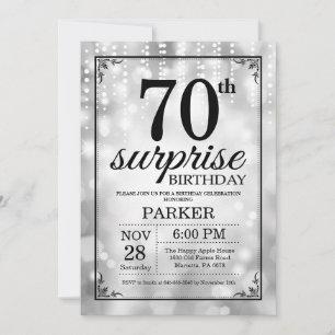 Surprise 70th Birthday Invitation Silver Glitter