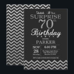 Surprise 70th Birthday Invitation Silver Glitter<br><div class="desc">Surprise 70th Birthday Invitation with Silver Glitter Chevron. Chalkboard. Black and Silver Glitter. Adult Birthday. Man or Women Bday Invite. For further customisation,  please click the "Customise it" button and use our design tool to modify this template.</div>