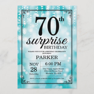 Surprise 70th Birthday Invitation Teal Glitter