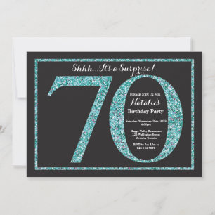 Surprise 70th Birthday Invitation Teal Glitter
