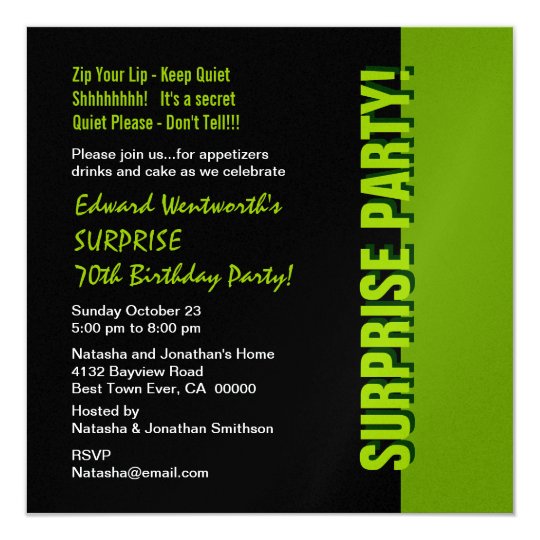 SURPRISE 70th Birthday Modern Black and Green Card