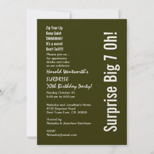 SURPRISE 70th Birthday Modern Forest Green White Invitation