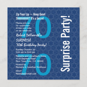 SURPRISE 70th Birthday Modern Navy Blue White Y092 Invitation