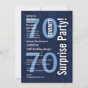 SURPRISE 70th Birthday Modern Royal Blue R604 Invitation