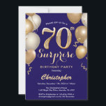 Surprise 70th Birthday Navy Blue and Gold Balloons Invitation<br><div class="desc">Surprise 70th Birthday Navy Blue and Gold Balloons Confetti Invitation. For further customisation,  please click the "Customise it" button and use our design tool to modify this template.</div>