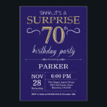 Surprise 70th Birthday Navy Blue and Gold Glitter Invitation<br><div class="desc">Surprise 70th Birthday Invitation with Navy Blue and Gold Glitter Background. Chalkboard. Adult Birthday. Men or Women Bday Invite. Any age. For further customisation,  please click the "Customise it" button and use our design tool to modify this template.</div>
