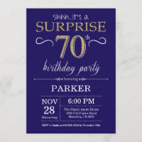 Surprise 70th Birthday Navy Blue and Gold Glitter