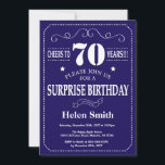 Surprise 70th Birthday Navy Blue and White Invitation<br><div class="desc">Surprise 70th Birthday Invitation Navy Blue and White Typography. Navy Blue Background. Adult Birthday. Male Men or Women Birthday. Kids Boy or Girl Lady Teen Teenage Bday Invite. 13th 15th 16th 18th 20th 21st 30th 40th 50th 60th 70th 80th 90th 100th. Any Age. For further customisation, please click the "Customise...</div>