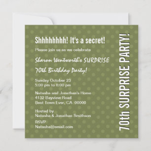 SURPRISE 70th Birthday Olive Green Polka Dots Y324 Invitation